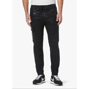 Joe's Kinetic Men’s Black Drop Yoke Sateen Coated Cargo Joggers Size M